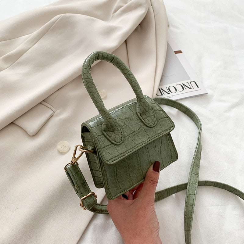 Mini Tote Bag Crocodile Pattern Flip Messenger Crossbody Bag Female Simple Shoulder Bag Small Square Lady Handbag New