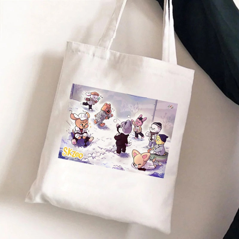 Korean Kpop SKZ00 Tote Bags for Women Portable Shopping Bag Harajuku Street Style Canvas Handbags Kawaii Cute Bolsa Feminina