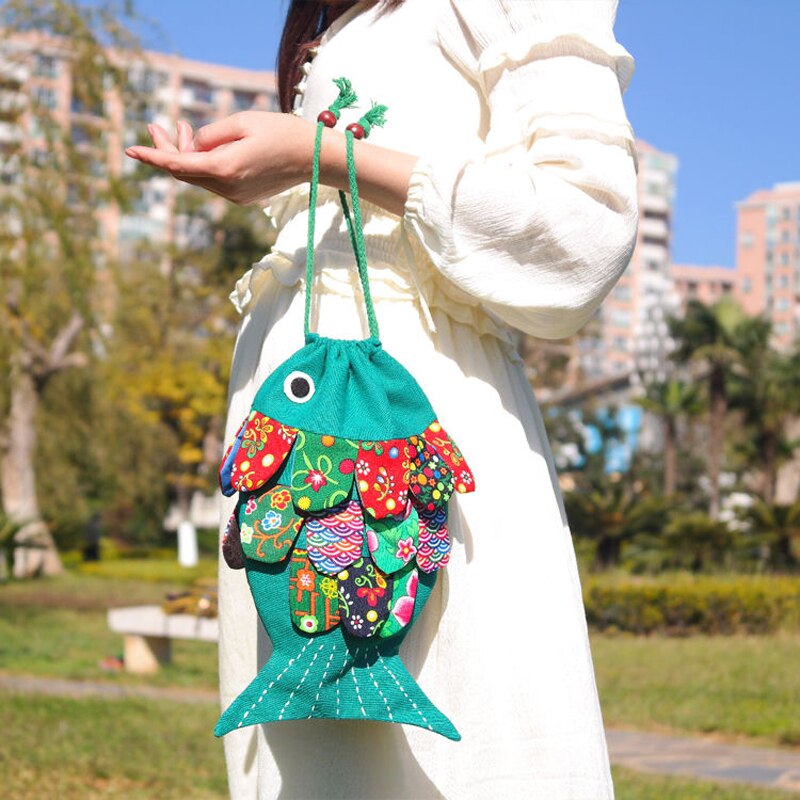 Pure Handmade Fish Women Bag Floral Flower Patchwork Shoulder Bags Hobo Women's Handbag Purse