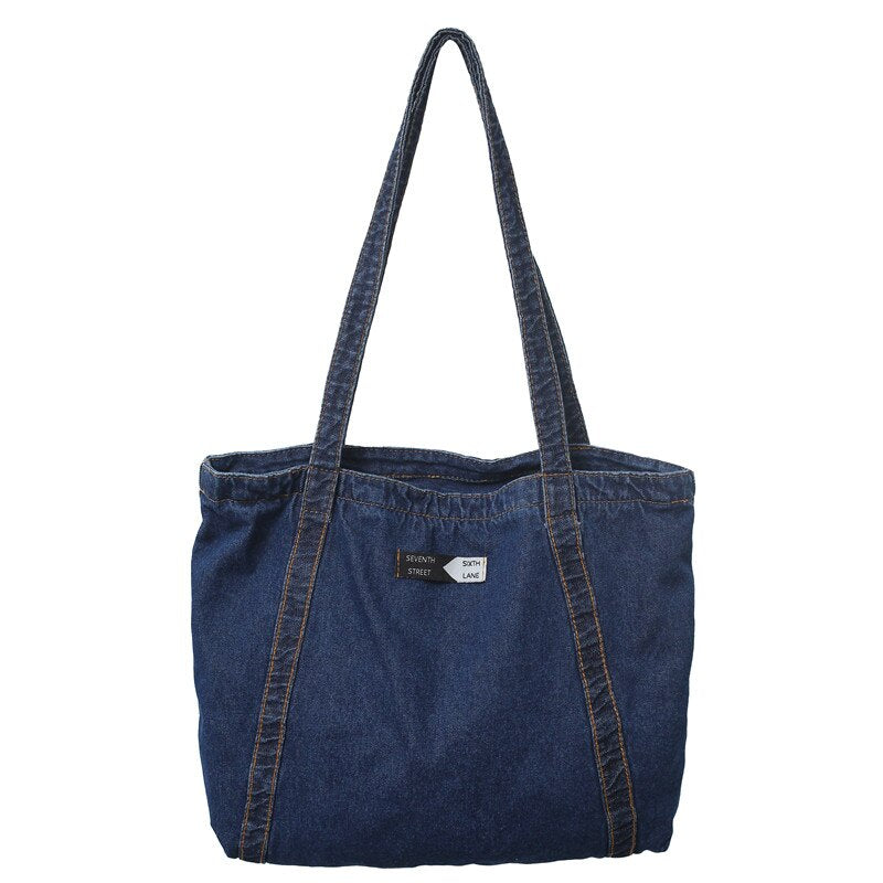Large Capacity Canvas Shoulder Bags For Women Solid Fashion Fold Female Handbag Jean Big Shopping Eco Bag Denim Crossbody Bags