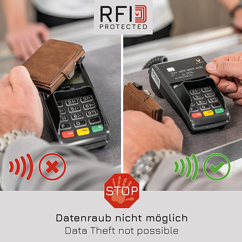 Genuine Leather Rfid Card Holder Men Wallets Slim Thin Coin Pocket Wallet Money Bags Luxury Mini Metal Wallet Male Purses Walet