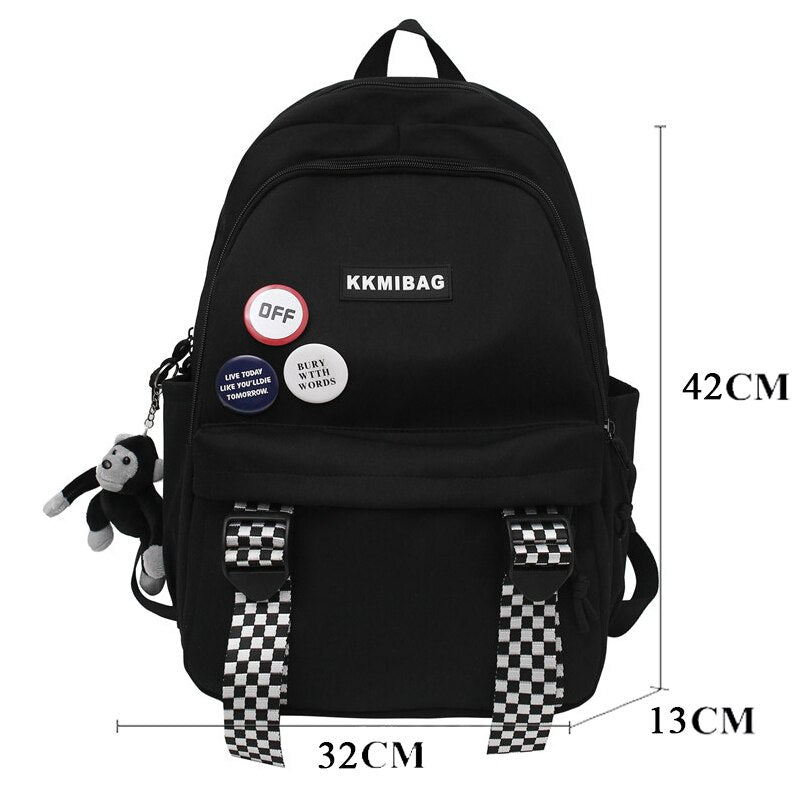 EnoPella Fashion Waterproof Backpack Cute Nylon simple Women Student Female Men Black Kawaii College Schoolbags Girl Bag