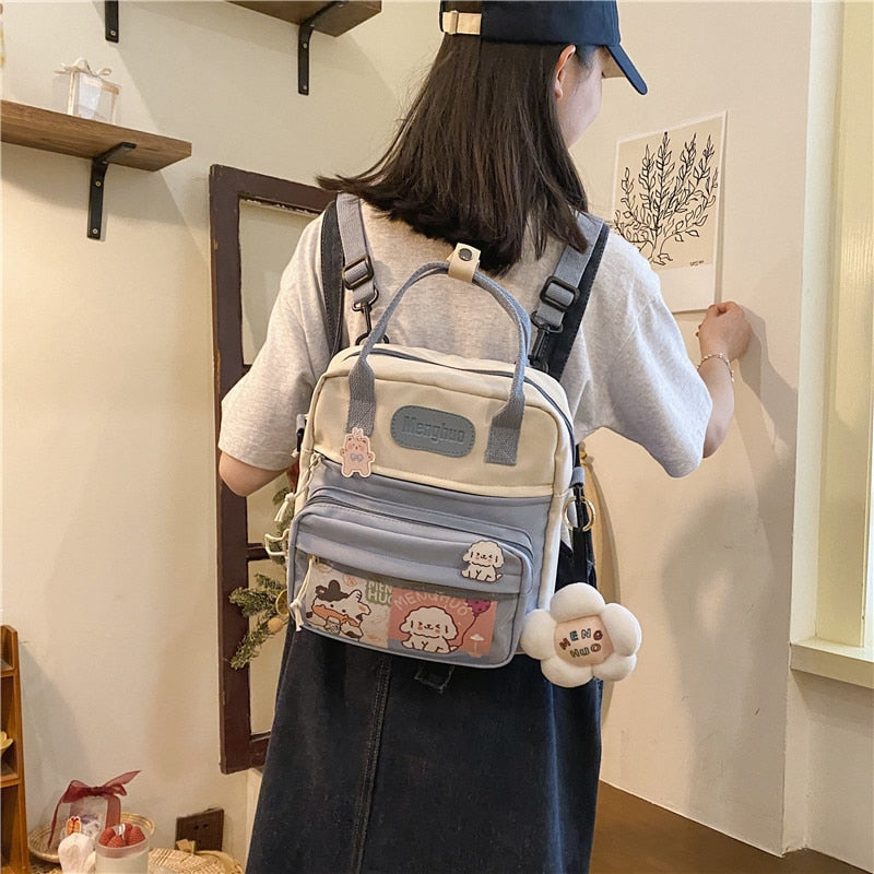 Korean Style Cute Backpacks Women Waterproof Nylon Small Shoulder Bags for Teenage Girls Schoolbags Flower Travel Backpack