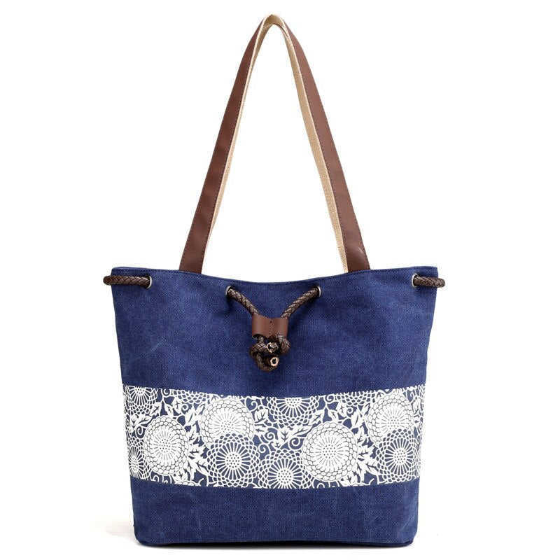 Women's European and American fashion Korean Canvas Shoulder Bag Sen women's printing retro leisure closure dual-purpose portabl