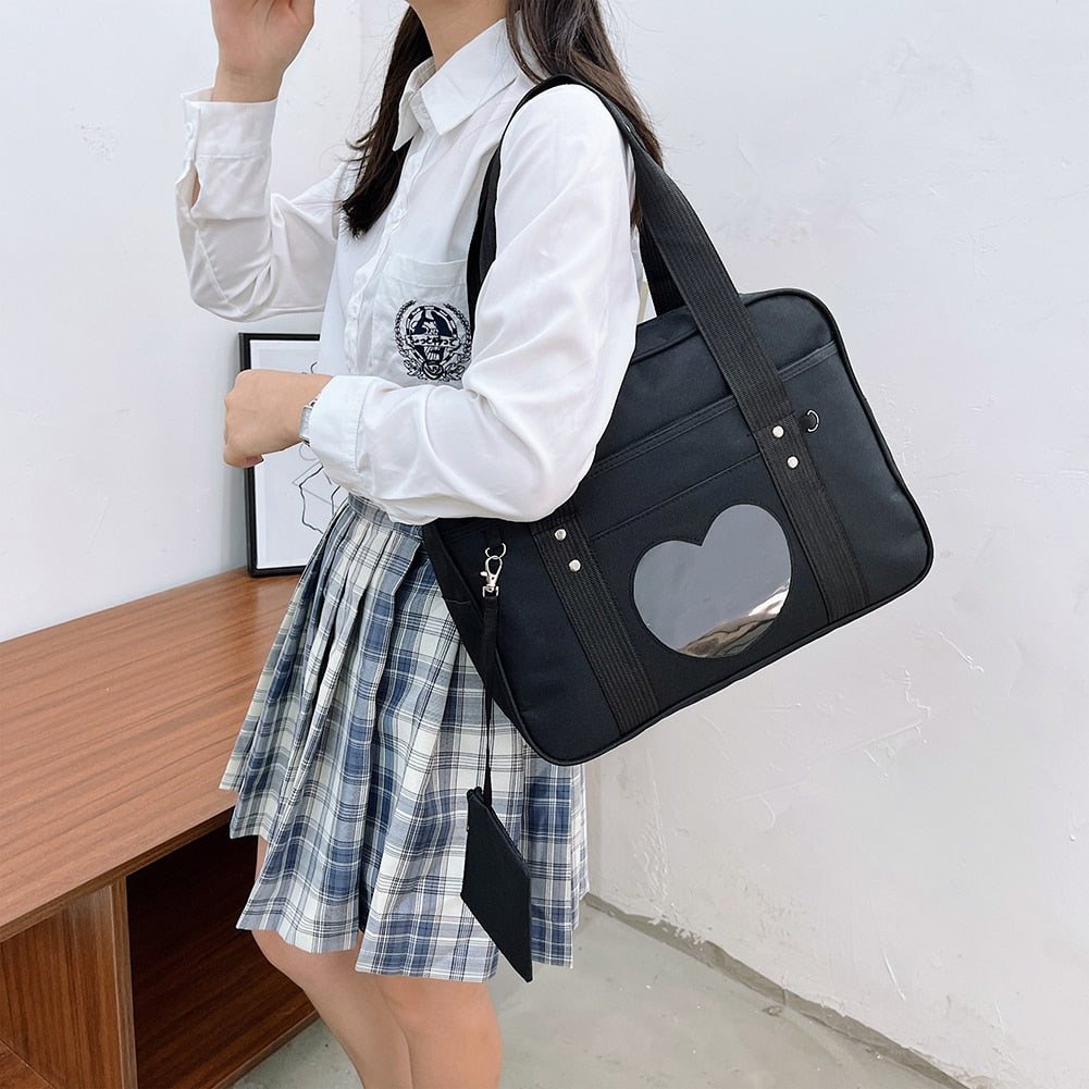 Fashion Cute Women Transparent Love Heart Patchwork Canvas Shoulder Bags Casual Ladies Large Capacity Travel Handbags Totes