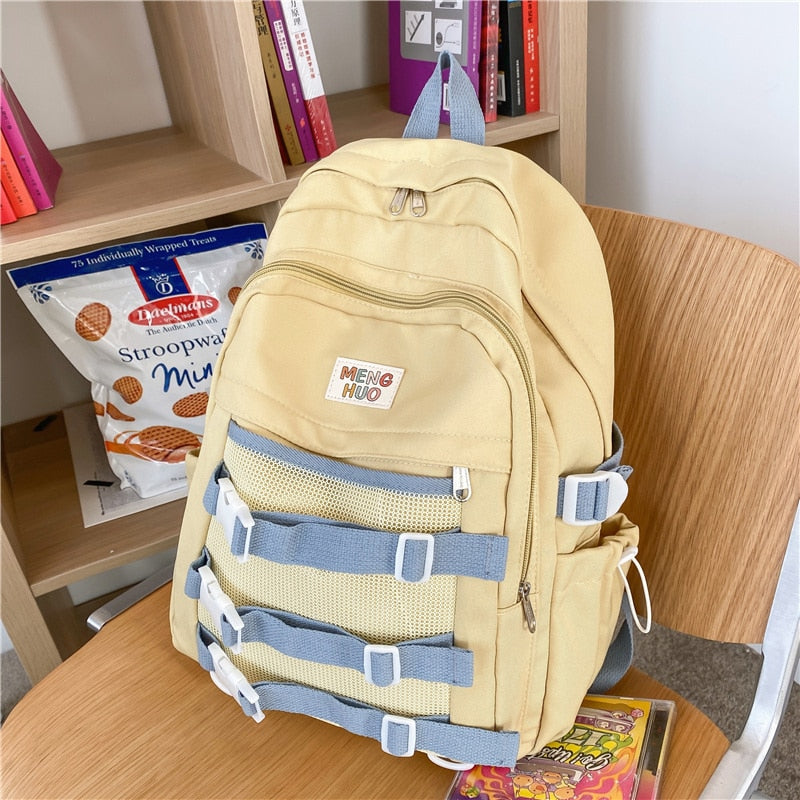DCIMOR Cute Women Backpacks Waterproof Multi-Pocket Nylon School Backpack for Student Female Girls Kawaii Mesh Laptop Book Bag