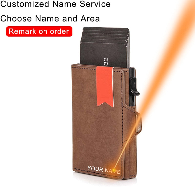 Genuine Leather Rfid Card Holder Men Wallets Slim Thin Coin Pocket Wallet Money Bags Luxury Mini Metal Wallet Male Purses Walet