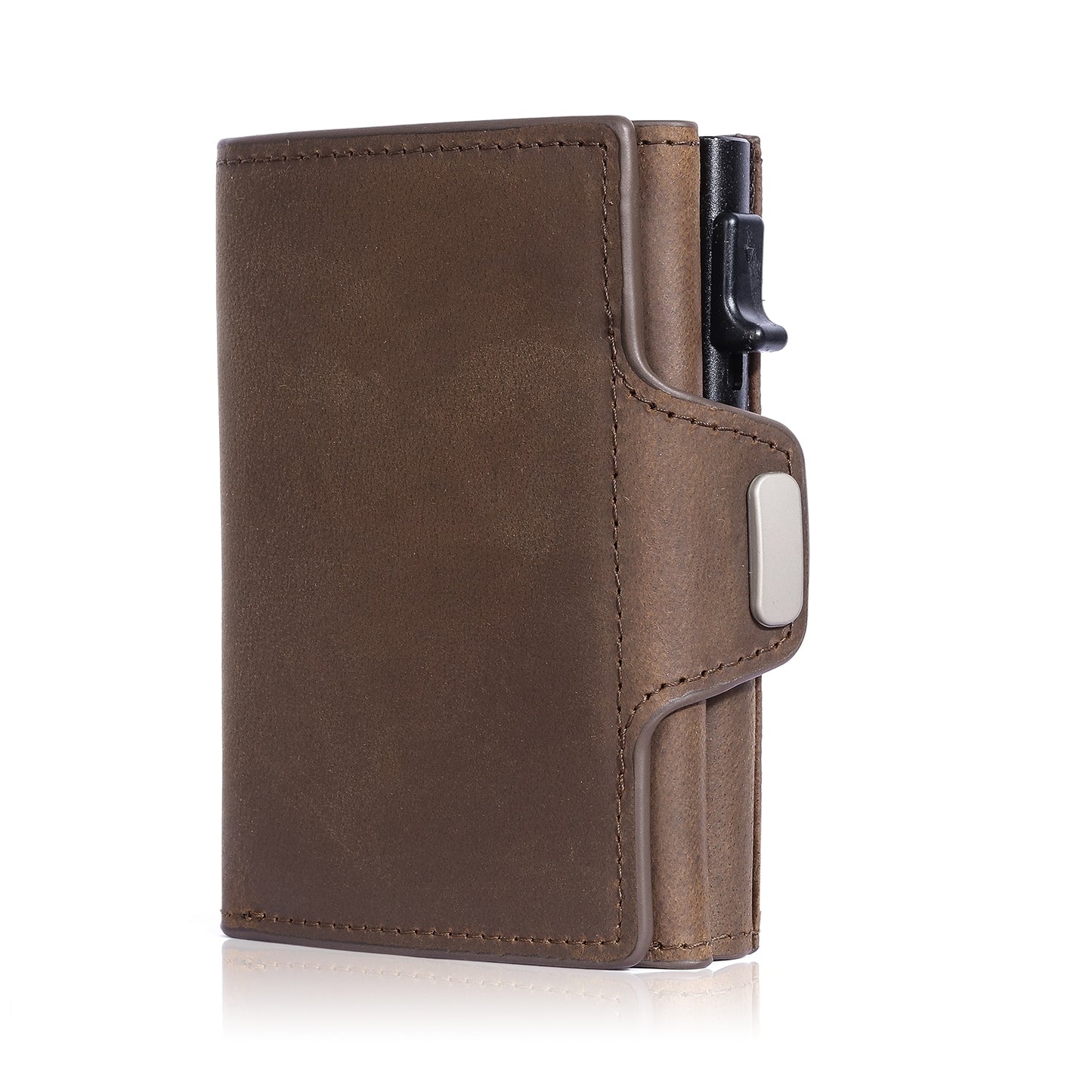 Vintage Crazy Horse Leather Men Wallets Luxury RFID Protection Mini Metal Wallet Zipper Coin Pocket for Men and Women