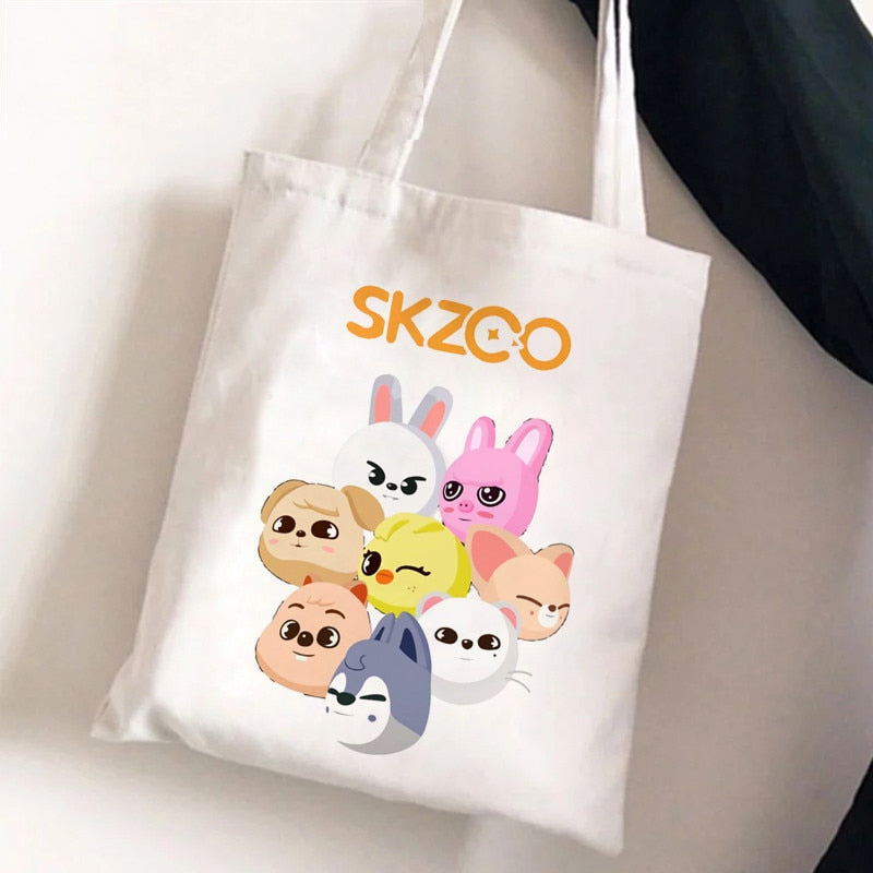 Korean Kpop SKZ00 Tote Bags for Women Portable Shopping Bag Harajuku Street Style Canvas Handbags Kawaii Cute Bolsa Feminina