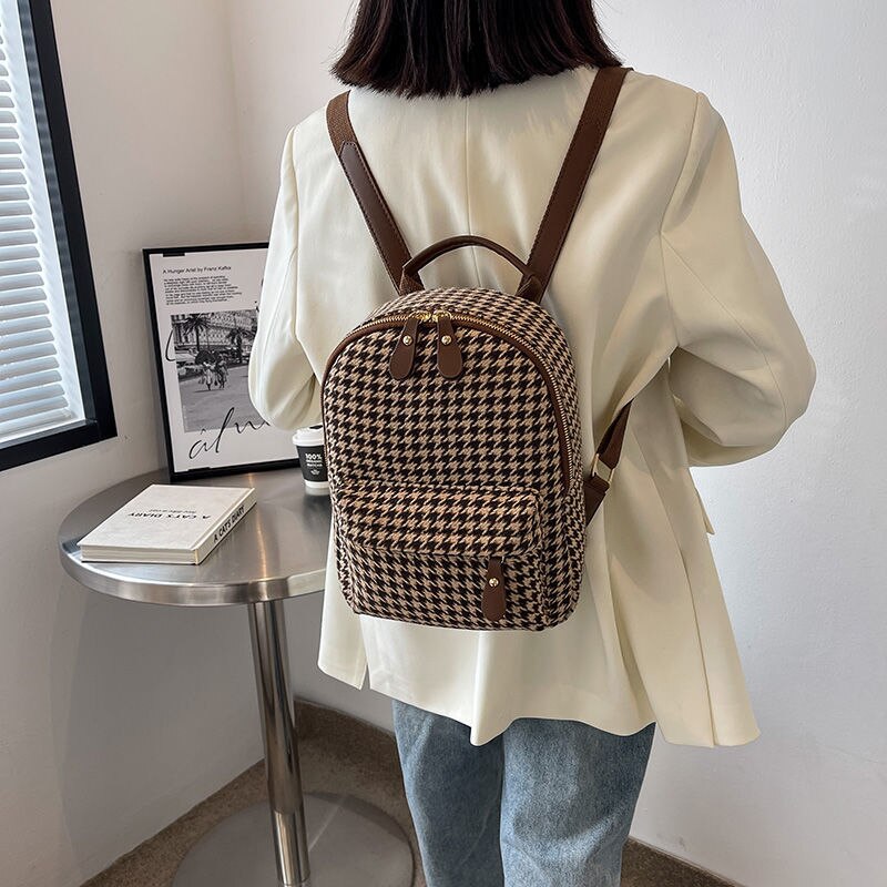 Luxury Brand Women Small Backpack Cotton and Pu Leather Backpacks for Teenager Girls Fashion Multifunction Lady Travel Back Bag