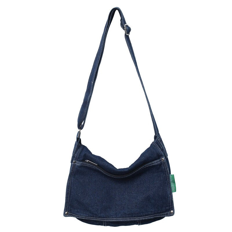 Large Capacity Canvas Shoulder Bags For Women Solid Fashion Fold Female Handbag Jean Big Shopping Eco Bag Denim Crossbody Bags
