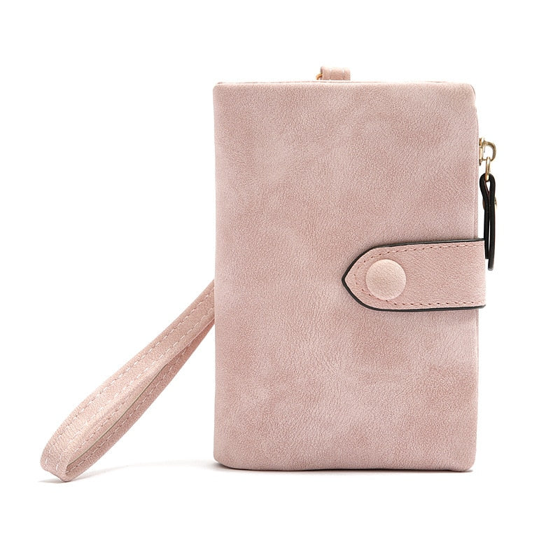Tri-fold Short Women Wallets With Coin Zipper Pocket Minimalist Frosted Soft Leather Ladies Purses Female Pink Small Wallet