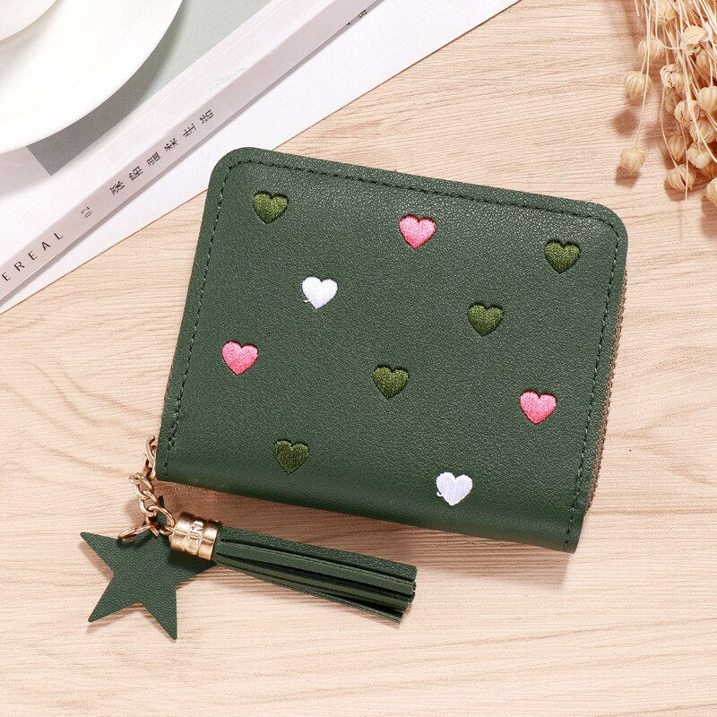 Geestock Women Tassel Wallet Ladies Small Mini Coin Purse Wallets Short Zipper Credit Card Holder for Cute Female Purses Wallet