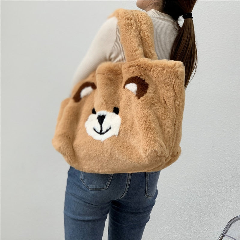 Hot sale Newest Faux Fur Cute Hand Bag with Big Capacity Tote Bag for Girls