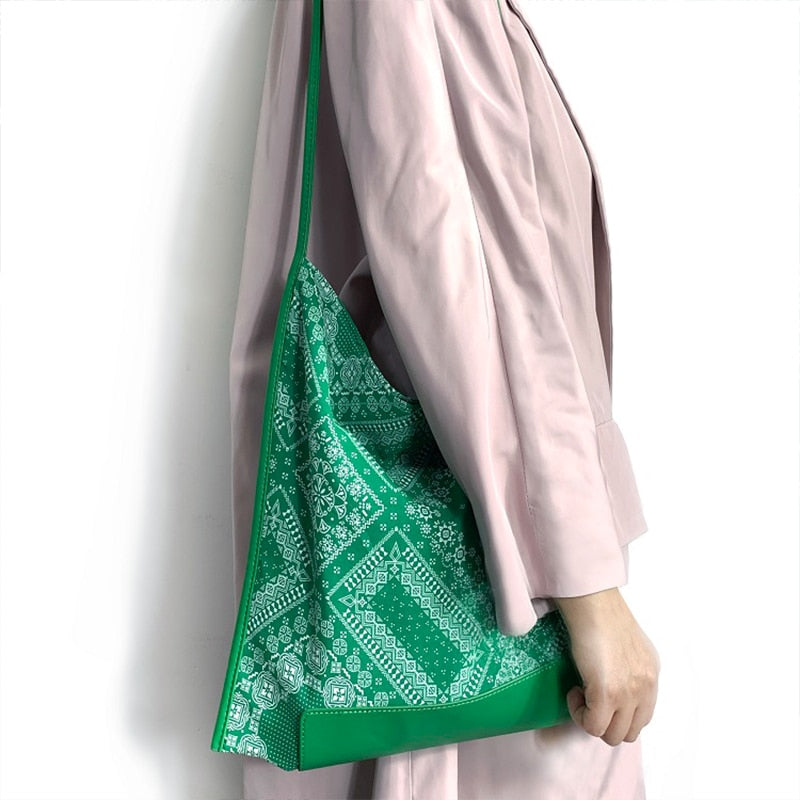 MABULA Bohemia Flower Print Hobo Sling Bag Large Square Design Crossbody Purse for Women Lightweight Elegant Handbag