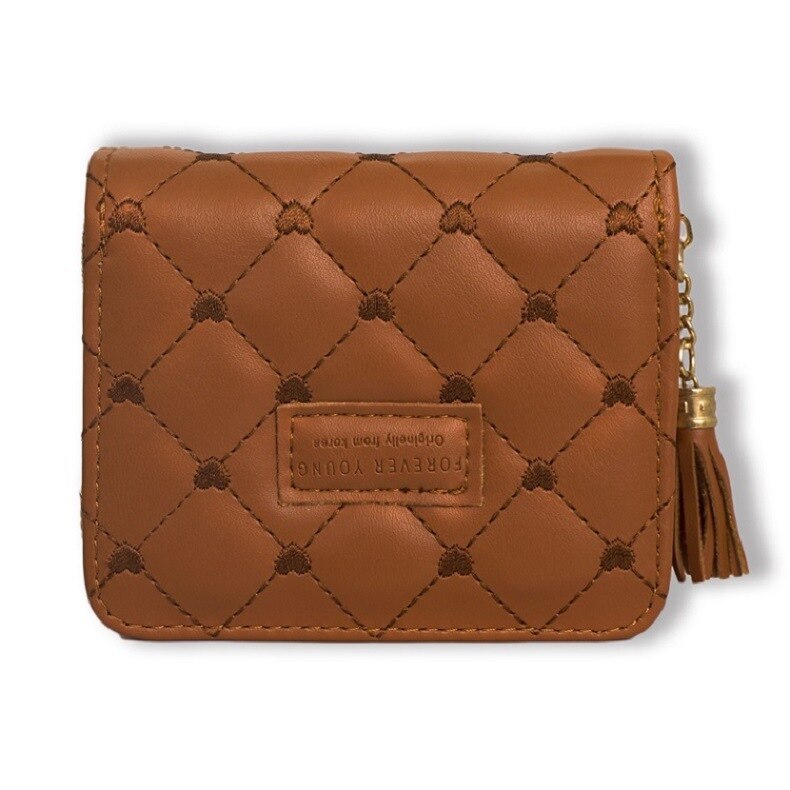 Japanese and Korean Ladies New Rhombus Tassel Wallet Trendy Magnetic Snap Zipper Coin Purse Short Folding Card Holder