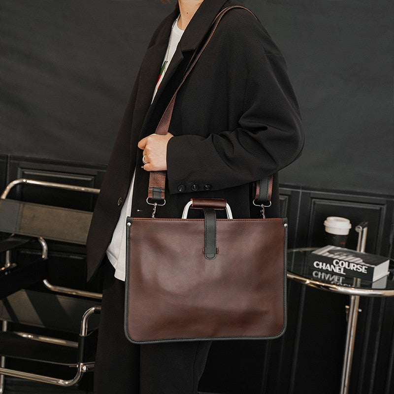 Luxury Business Briefcase Male High-quality Crazy Horse PU Leather Crossbody Shoulder Bag Men Laptop Bag Man Handbag Briefcases