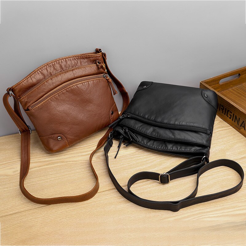 New Korean style PU leather crossbody bags for women Casual retro small square shoulder bag Large Capacity soft leather handbag