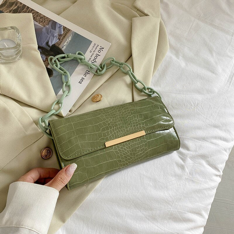 Popular Crocodile Pattern Women's Bag New Fashion Chain Shoulder Bags PU Leather Underarm Bags Female Trendy Versatile Handbags