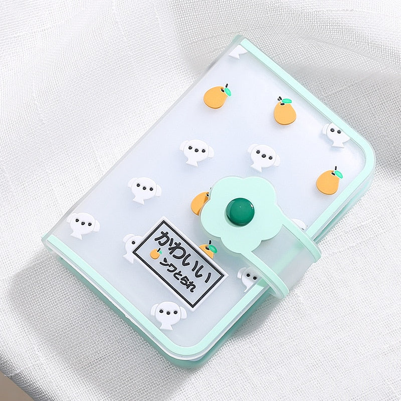 26 Card Slots Card Holder With Button Photocard ID Holder Photo Album Cute Cartoon Fruit Animal Print Name Card ID Holder Book