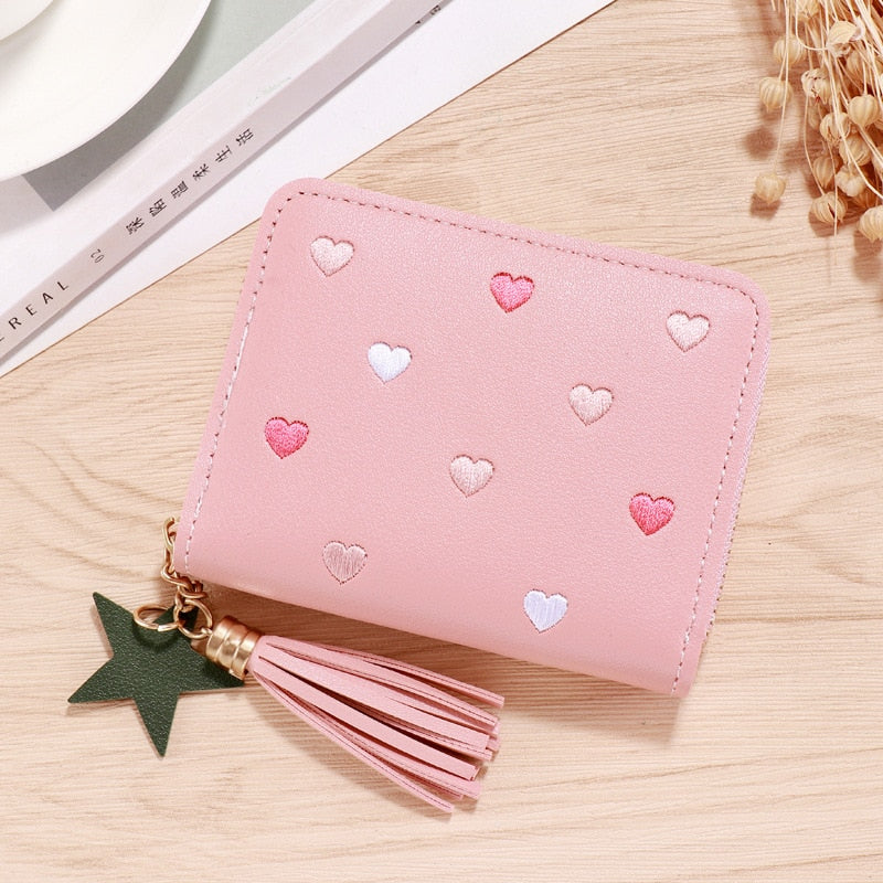 Geestock Women Tassel Wallet Ladies Small Mini Coin Purse Wallets Short Zipper Credit Card Holder for Cute Female Purses Wallet