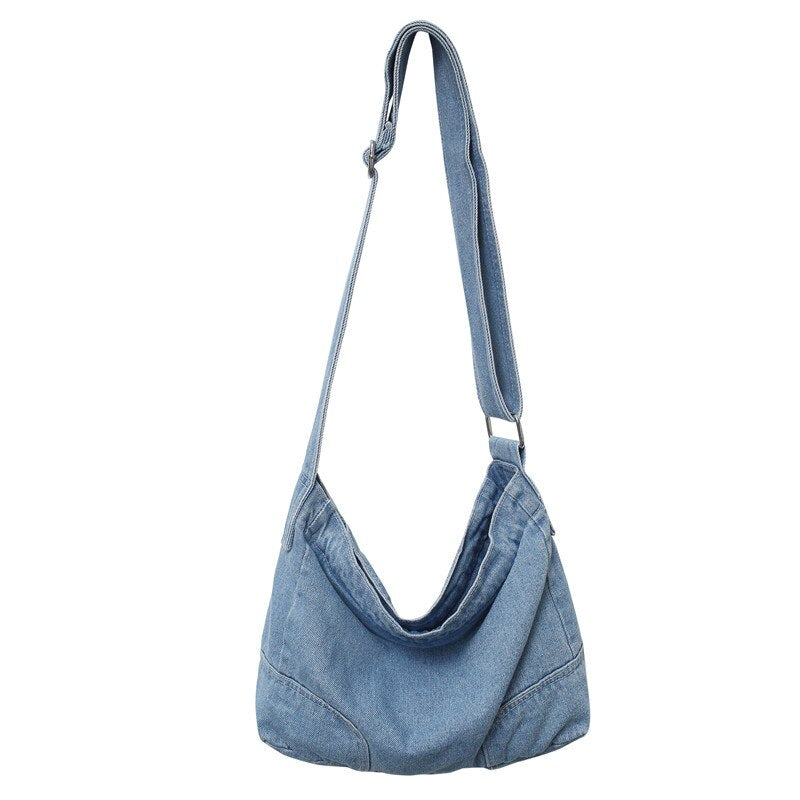 Large Capacity Canvas Shoulder Bags For Women Solid Fashion Fold Female Handbag Jean Big Shopping Eco Bag Denim Crossbody Bags