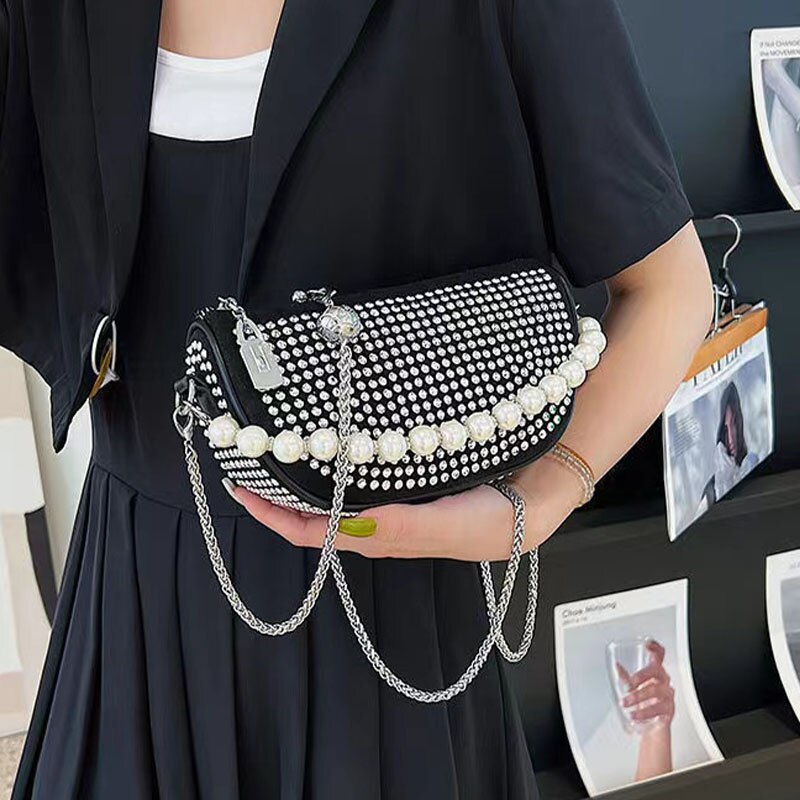 Summer Diamonds Waist Bag Fashion Pearl Chain Women's Belt Bag Luxury Shoulder Crossody Bag Chest Purse Fanny Packs