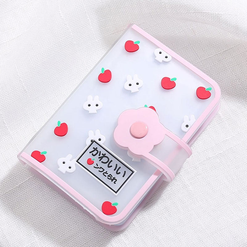 26 Card Slots Card Holder With Button Photocard ID Holder Photo Album Cute Cartoon Fruit Animal Print Name Card ID Holder Book