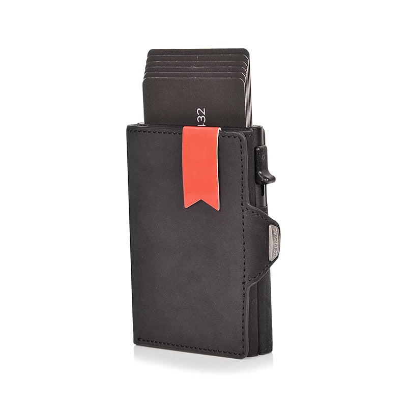 Genuine Leather Rfid Card Holder Men Wallets Slim Thin Coin Pocket Wallet Money Bags Luxury Mini Metal Wallet Male Purses Walet