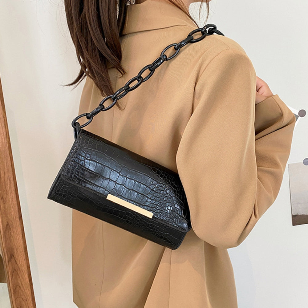 Popular Crocodile Pattern Women's Bag New Fashion Chain Shoulder Bags PU Leather Underarm Bags Female Trendy Versatile Handbags