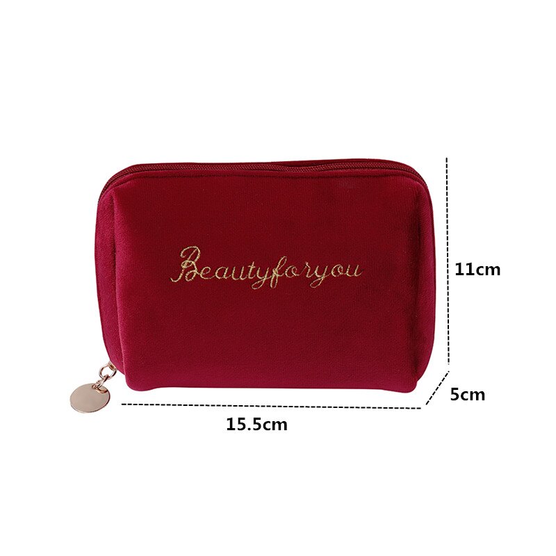 PURDORED 1 Pc Gold Thread Embroidery Cosmetic Bag for Women Vintage Velvet Make Up Bag Travel Solid Color Female Make Up Pouch