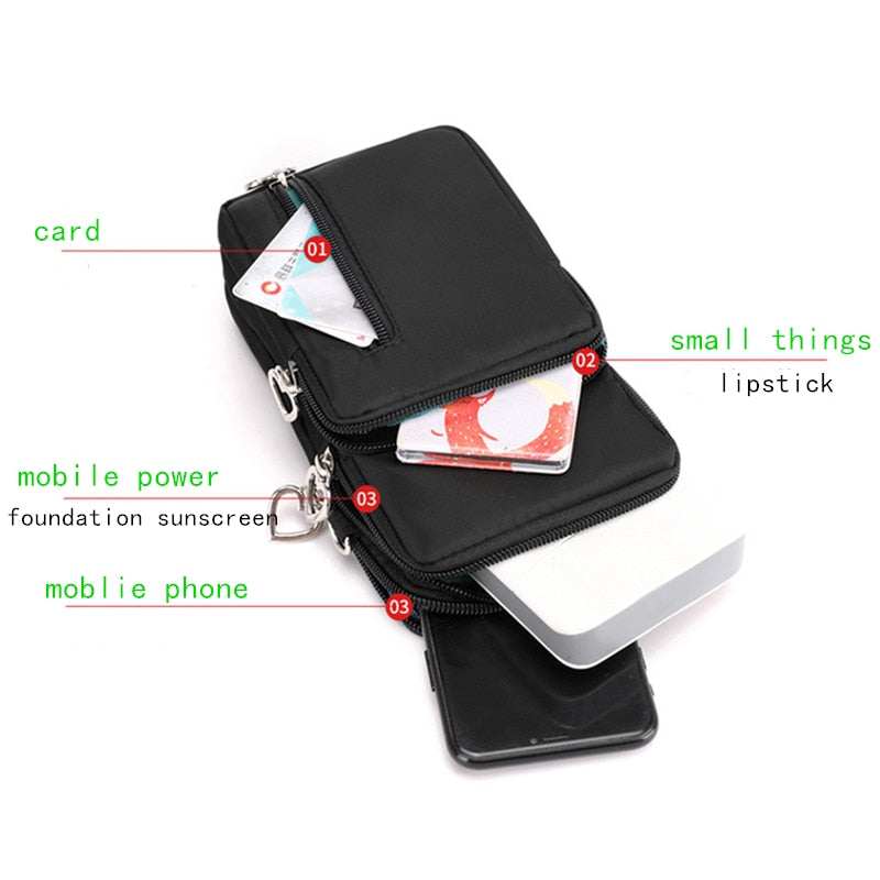 Women Fashion Summer Shoulder Bag Oxford Waterproof Handbag Wrist Pouch Wallet Girl's Sports Mobile Phone Bag Crossbody Bags