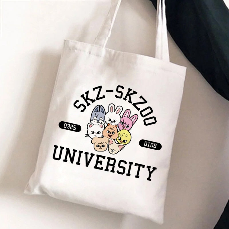 Korean Kpop SKZ00 Tote Bags for Women Portable Shopping Bag Harajuku Street Style Canvas Handbags Kawaii Cute Bolsa Feminina