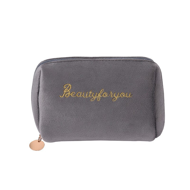 PURDORED 1 Pc Gold Thread Embroidery Cosmetic Bag for Women Vintage Velvet Make Up Bag Travel Solid Color Female Make Up Pouch