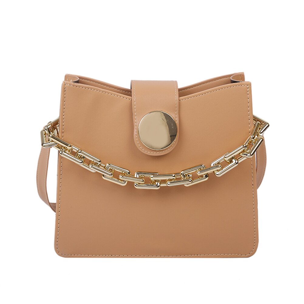 Youth Ladies Simple Versatile Bag Fashion Solid Color PU Leather Shoulder Bags for Women Chain Flap Buckle Totes