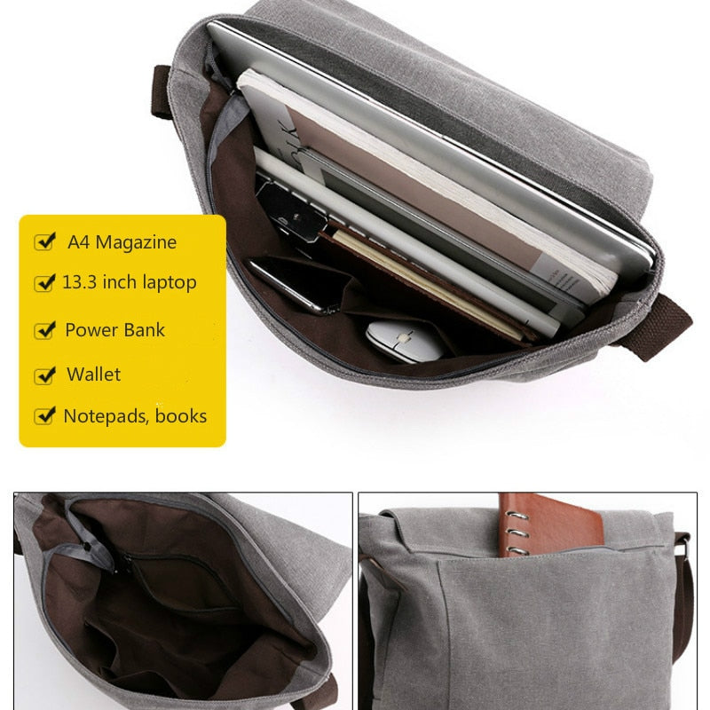 Men's Canvas Crossbody Shoulder Messenger Bags Man New Fashion Cross Body Bag Casual Solid Multi Function Portable Male Bag