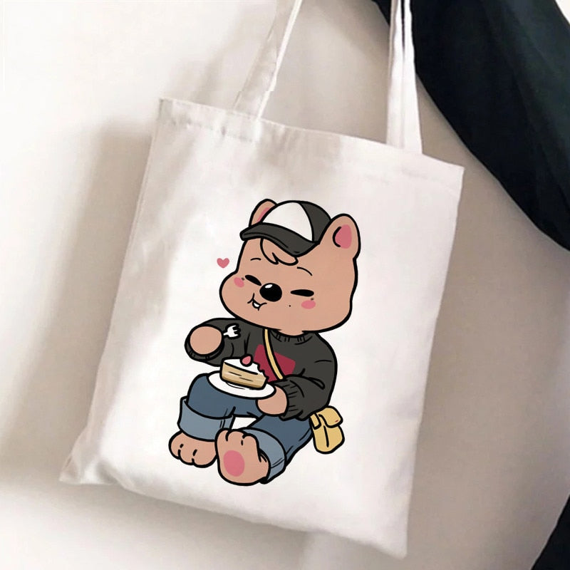 Korean Kpop SKZ00 Tote Bags for Women Portable Shopping Bag Harajuku Street Style Canvas Handbags Kawaii Cute Bolsa Feminina