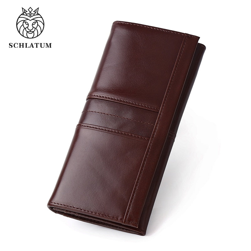 SCHLATUM Men Leather Wallet Long Multifunction Business Card Holder Purse Brand Fashion Male Wallets