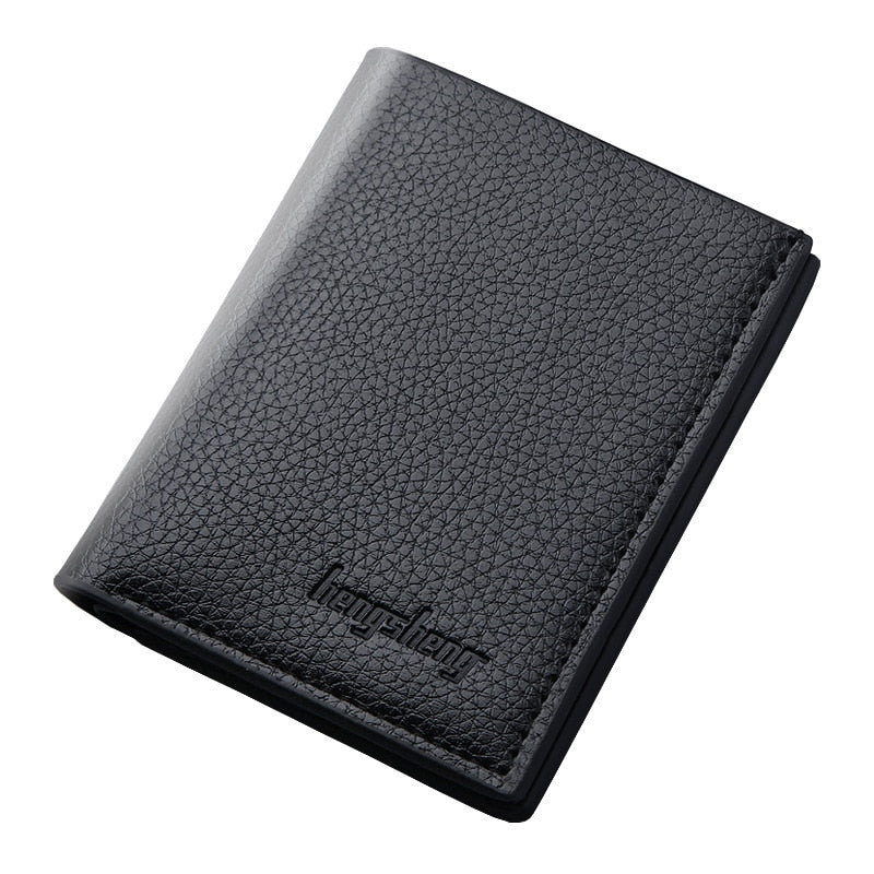 Men Wallets 100% Genuine Leather Real Cowhide Card Holder Wallets for Man Short Fashion Black Coin Purse Photo Money Clip Bag