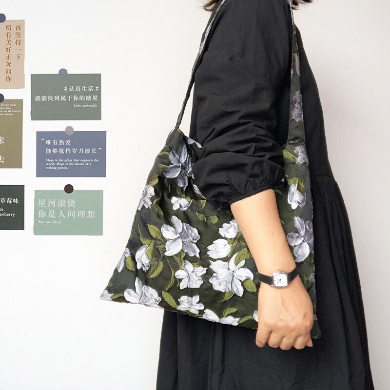 Shoulder Bag Handbag Jacquard Bag Black Vintage French Gardenia Embossed Jacquard Right Angle Underarm Bag