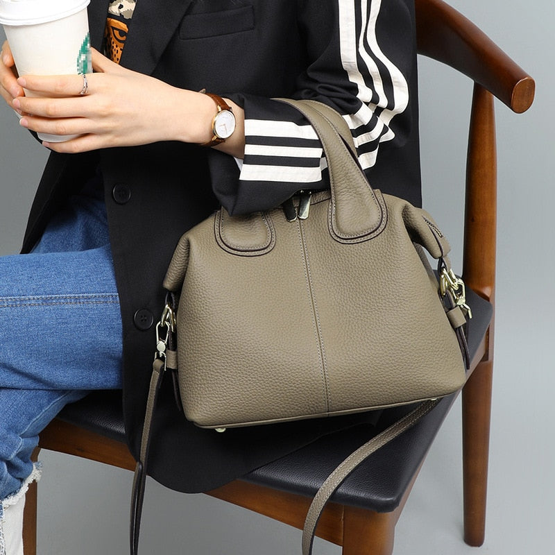 New Fashion Grey Hobo Tote Large 2 Straps Women Shoulder Bag 100% Real Leather Ladies Handbag Cowhide Business Work Hand Bag