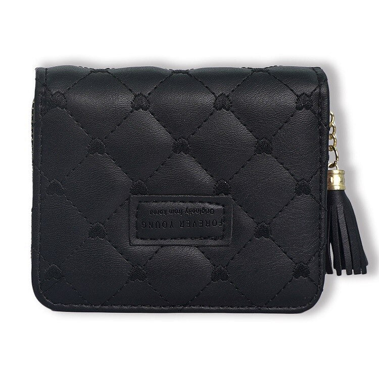 Japanese and Korean Ladies New Rhombus Tassel Wallet Trendy Magnetic Snap Zipper Coin Purse Short Folding Card Holder
