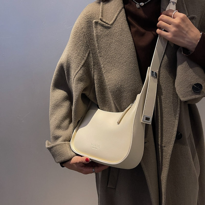 Popular Shoulder Bag Wide Shoulder Strap Bag New Fashion Lady Luxury Simple Underarm Bag Retro Solid Color Messenger Bag