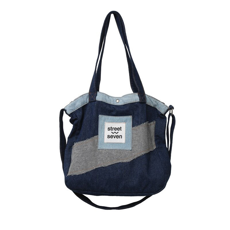 Large Capacity Canvas Shoulder Bags For Women Solid Fashion Fold Female Handbag Jean Big Shopping Eco Bag Denim Crossbody Bags
