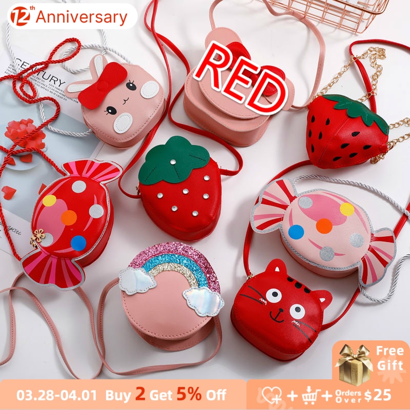 Lovely Children's PU Leather Red Messenger Bag Cute Girls Cartoon Shoulder Bags Princess Accessories Mini Coin Purse Handbags