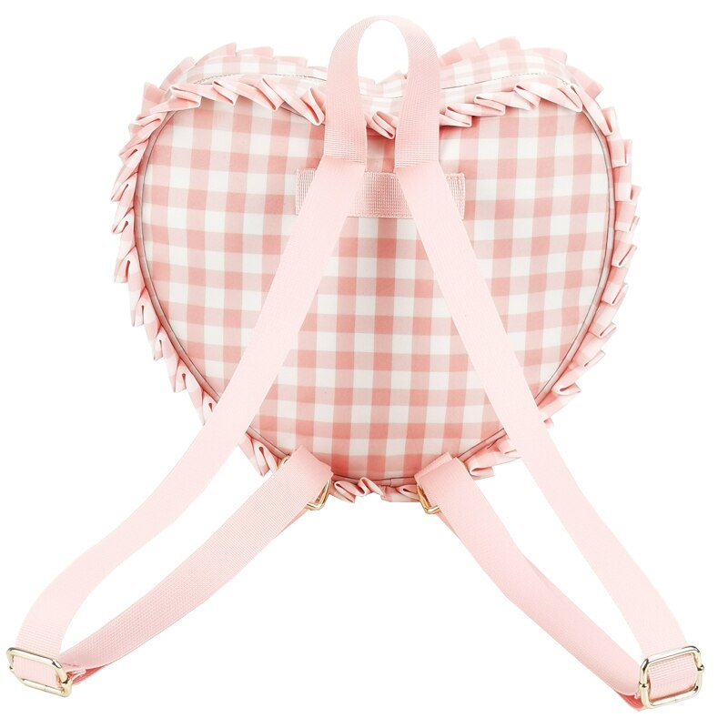 Hot Cute Waterproof Nylon Heart Backpacks Mini Ruffle Plaid Backpack Love Heart Shape Backpack For Teenager Girls Book Bag
