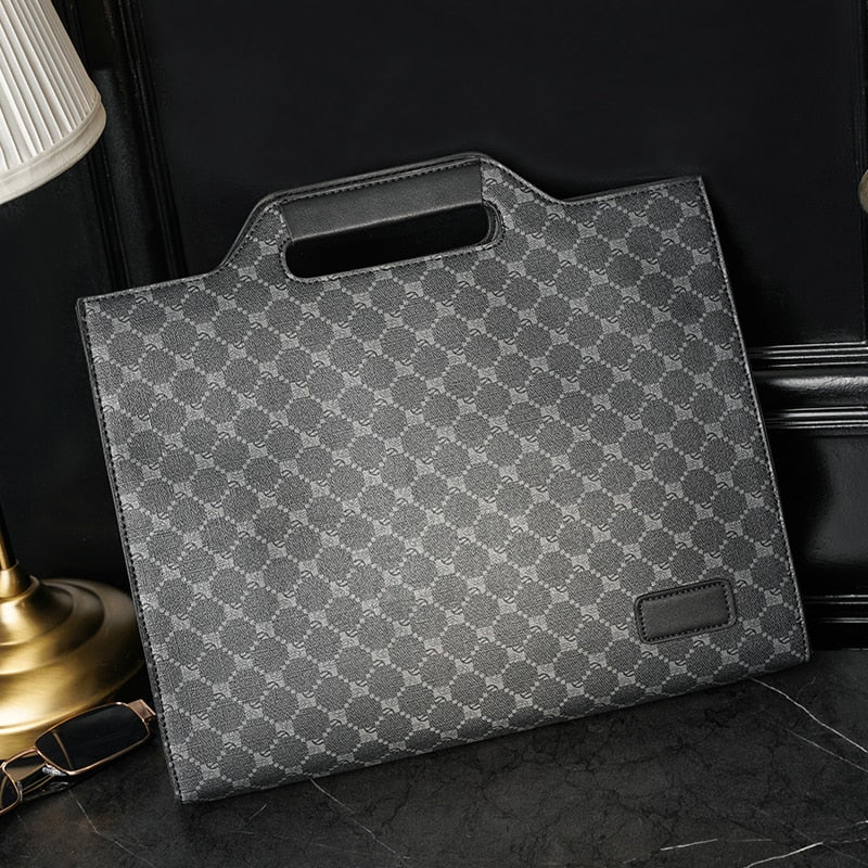 New Luxury Brand Designer Plaid Leather Briefcase Work Office Laptop Handbag Zipper iPad Document Stereotyped Bag Male Satchels