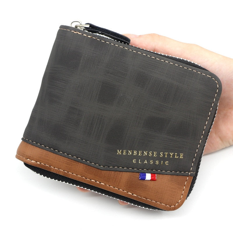 New Fashion Men's wallet with zipper PU Men Short Wallet Coin Purse Wallet Men's Purse Coin Pouch Card Holder Coin purse men