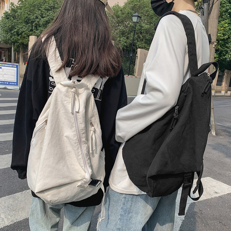 Unisex Leisure Travel Backpack Fashion Trend Canvas School Bag Solid Color Simple School Backpack Female Daily Backpack Mochila