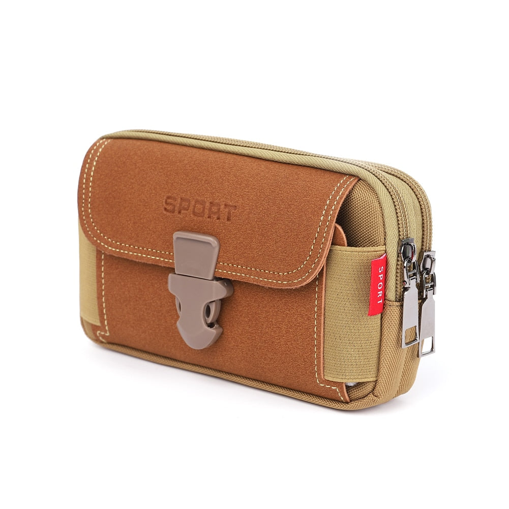Vintage Men Solid Color PU Leather Waist Bag Casual Male Small Wallet Mobile Phone Bags Multi Layer Belt Pouch Coin Purse Cover